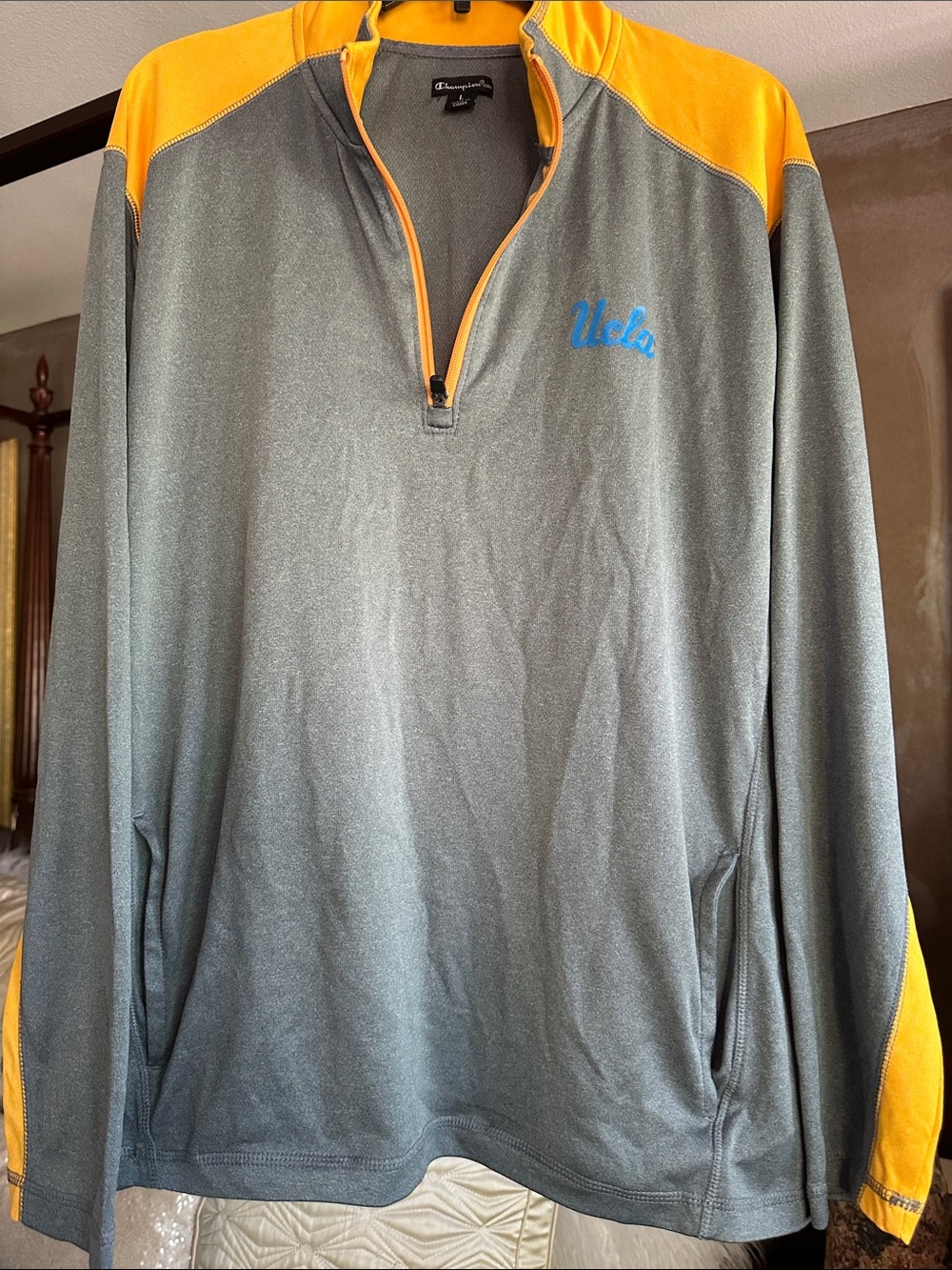 Champion Gray and Yellow UCLA Quarter-Zip Pullover